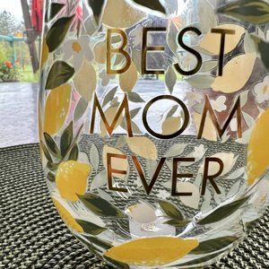NWT.  FIRM!  Best Mom Ever Lemon Twist Stemless Wine/Water/Juice Glass